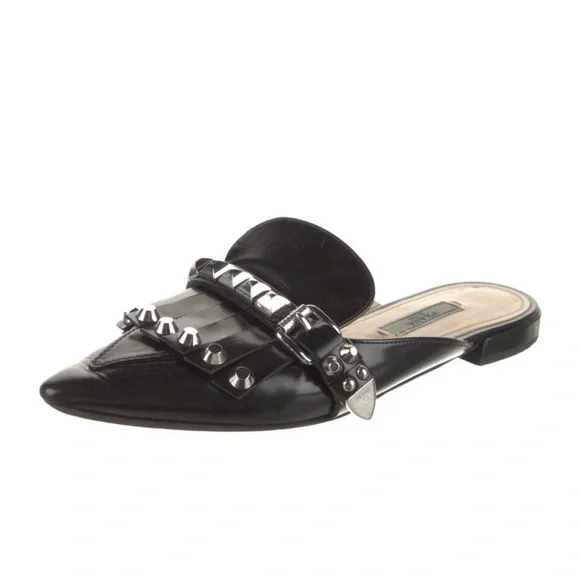 PRADA Leather Studded Mule in Black - Picture 3 of 6